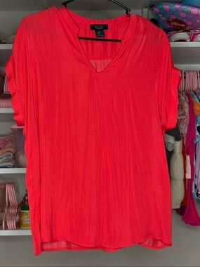 RACHEL Rachel Roy Bright Coral V-Neck Short Sleeve Blouse